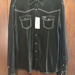 NWT Cowgirl Hardware Women's Black with White Long Sleeve Rhinestone Snap Shirt